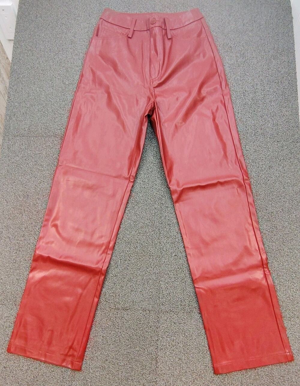 Intu Womens Red Leather Flat Front 5-Pocket Design Chino Pants Size S